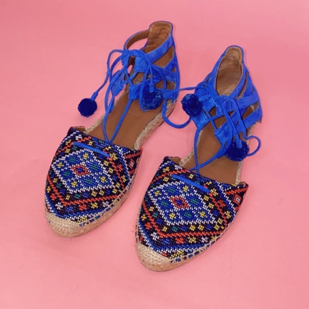 Aquazzura tribal suede espadrilles ankle strappy 7.5